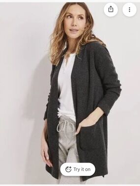 Vineyard Vines Charcoal Open-Front Cashmere Blend Cardigan